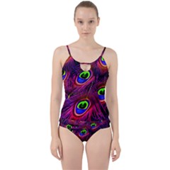 Peacock Feathers Color Plumage Cut Out Top Tankini Set