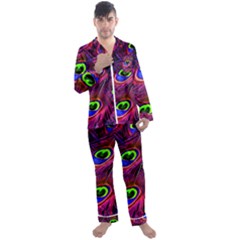 Peacock Feathers Color Plumage Men s Satin Pajamas Long Pants Set