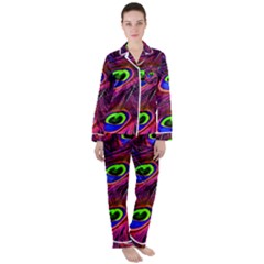 Peacock Feathers Color Plumage Satin Long Sleeve Pyjamas Set