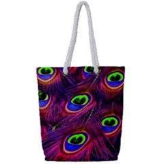 Peacock Feathers Color Plumage Full Print Rope Handle Tote (small) by HermanTelo