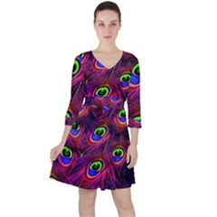 Peacock Feathers Color Plumage Ruffle Dress