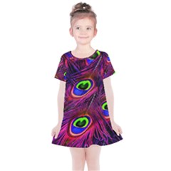 Peacock Feathers Color Plumage Kids  Simple Cotton Dress