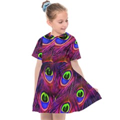 Peacock Feathers Color Plumage Kids  Sailor Dress