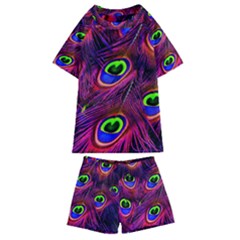 Peacock Feathers Color Plumage Kids  Swim Tee And Shorts Set