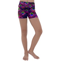 Peacock Feathers Color Plumage Kids  Lightweight Velour Yoga Shorts