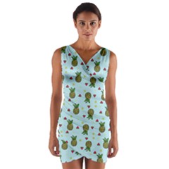 Pineapple Watermelon Fruit Lime Wrap Front Bodycon Dress