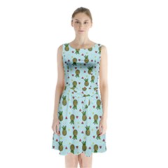 Pineapple Watermelon Fruit Lime Sleeveless Waist Tie Chiffon Dress