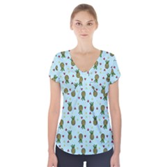 Pineapple Watermelon Fruit Lime Short Sleeve Front Detail Top