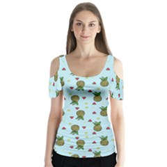 Pineapple Watermelon Fruit Lime Butterfly Sleeve Cutout Tee 