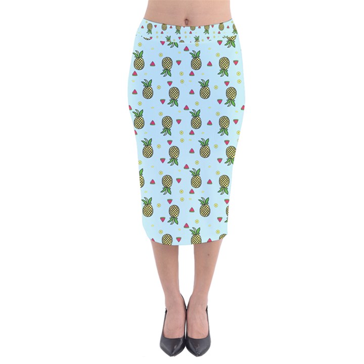 Pineapple Watermelon Fruit Lime Velvet Midi Pencil Skirt