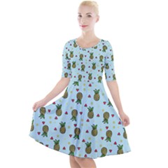 Pineapple Watermelon Fruit Lime Quarter Sleeve A-line Dress by HermanTelo