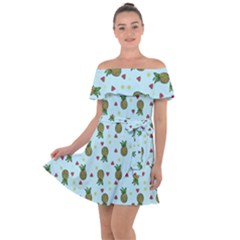 Pineapple Watermelon Fruit Lime Off Shoulder Velour Dress