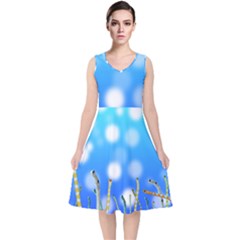 Sea Underwater Life Fish V-neck Midi Sleeveless Dress  by HermanTelo