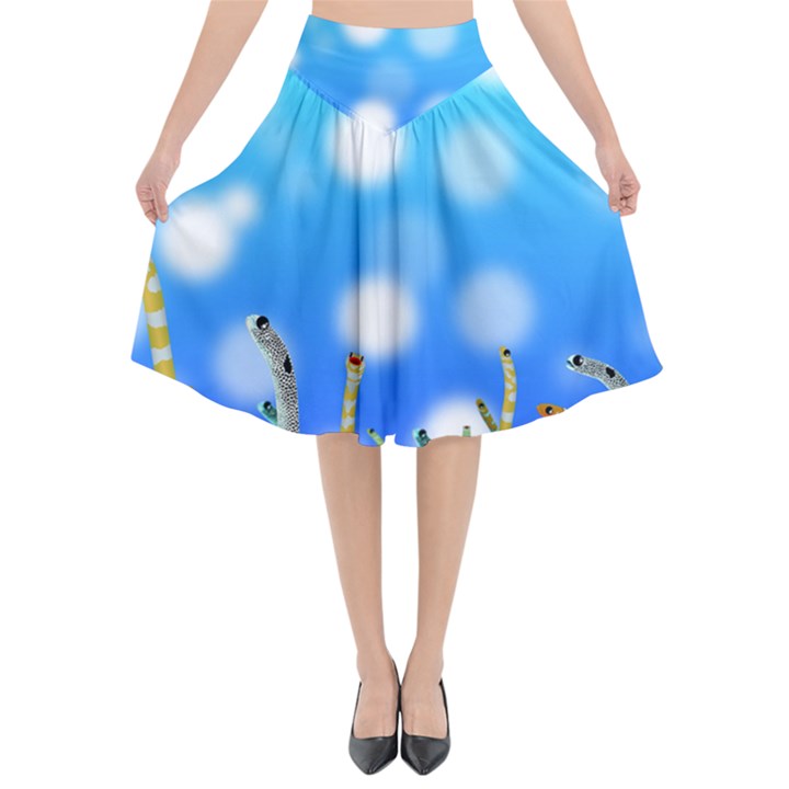 Sea Underwater Life Fish Flared Midi Skirt