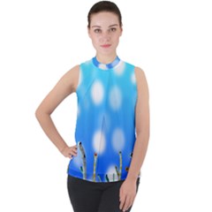 Sea Underwater Life Fish Mock Neck Chiffon Sleeveless Top