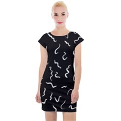 Scribbles Lines Painting Cap Sleeve Bodycon Dress