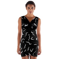 Scribbles Lines Painting Wrap Front Bodycon Dress