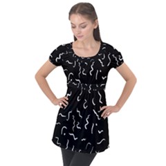 Scribbles Lines Painting Puff Sleeve Tunic Top