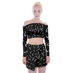 Scribbles Lines Painting Off Shoulder Top With Mini Skirt Set