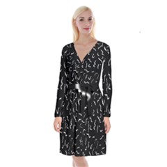 Scribbles Lines Painting Long Sleeve Velvet Front Wrap Dress