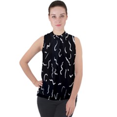 Scribbles Lines Painting Mock Neck Chiffon Sleeveless Top