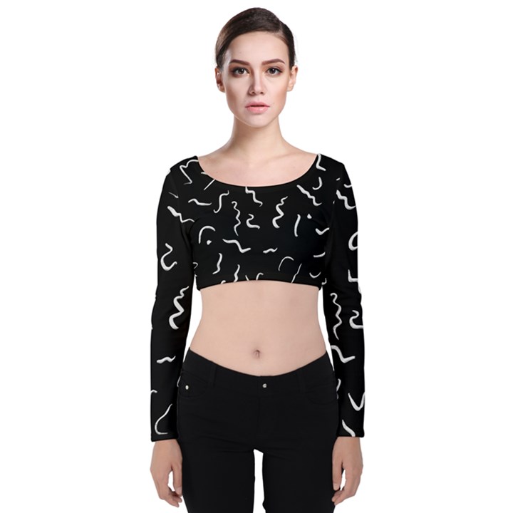 Scribbles Lines Painting Velvet Long Sleeve Crop Top