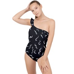 Scribbles Lines Painting Frilly One Shoulder Swimsuit