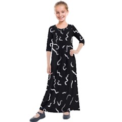 Scribbles Lines Painting Kids  Quarter Sleeve Maxi Dress