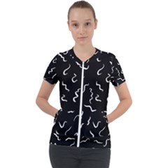 Scribbles Lines Painting Short Sleeve Zip Up Jacket