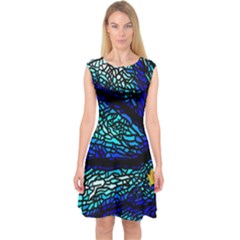 Sea Coral Stained Glass Capsleeve Midi Dress