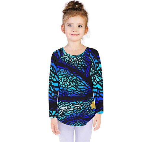 Sea Coral Stained Glass Kids  Long Sleeve Tee by HermanTelo