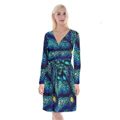 Sea Coral Stained Glass Long Sleeve Velvet Front Wrap Dress