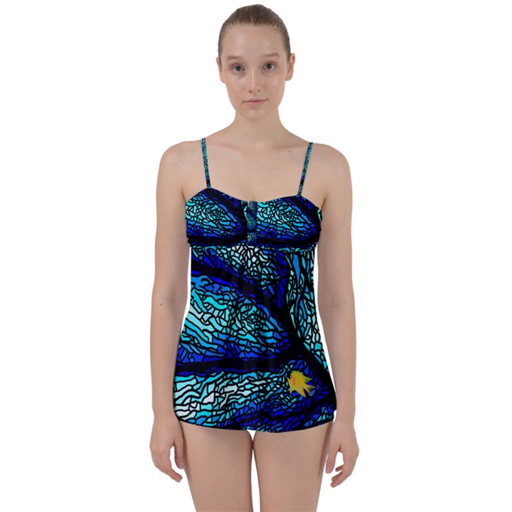 Sea Coral Stained Glass Babydoll Tankini Set