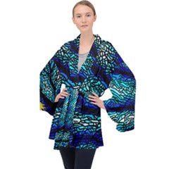 Sea Coral Stained Glass Velvet Kimono Robe