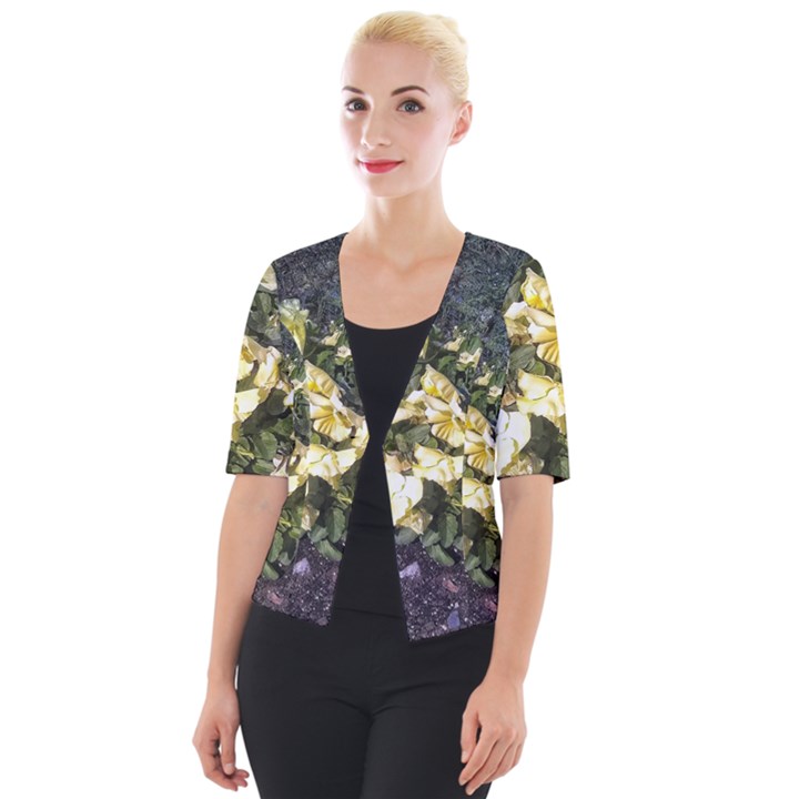 April Pansies Cropped Button Cardigan