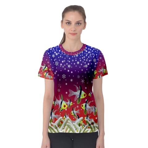 Sea Snow Christmas Coral Fish Women s Sport Mesh Tee by HermanTelo