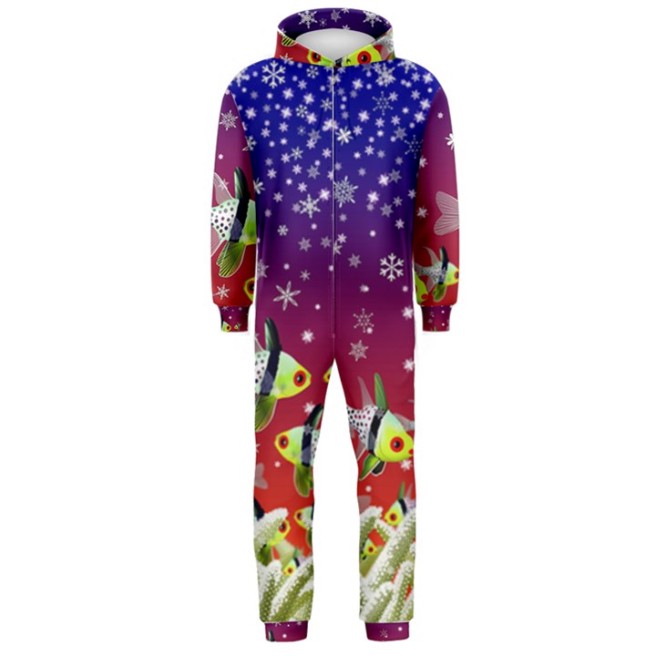 Sea Snow Christmas Coral Fish Hooded Jumpsuit (Men) 