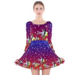 Sea Snow Christmas Coral Fish Long Sleeve Velvet Skater Dress