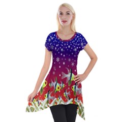 Sea Snow Christmas Coral Fish Short Sleeve Side Drop Tunic