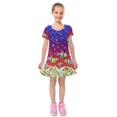 Sea Snow Christmas Coral Fish Kids  Short Sleeve Velvet Dress