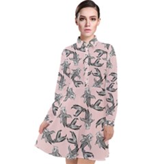 Koi Fish Pattern Long Sleeve Chiffon Shirt Dress