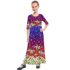 Sea Snow Christmas Coral Fish Kids  Quarter Sleeve Maxi Dress by HermanTelo