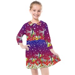 Sea Snow Christmas Coral Fish Kids  Quarter Sleeve Shirt Dress by HermanTelo