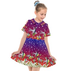 Sea Snow Christmas Coral Fish Kids  Short Sleeve Shirt Dress by HermanTelo