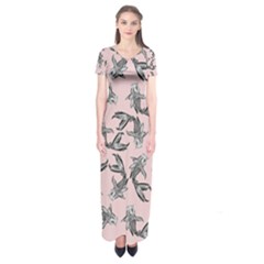 Koi Fish Pattern Short Sleeve Maxi Dress