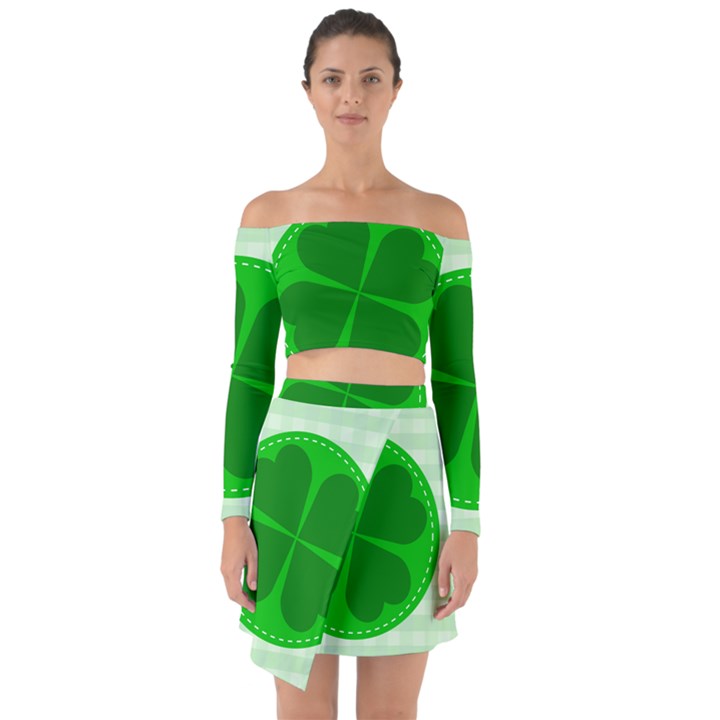 Shamrock Luck Day Off Shoulder Top with Skirt Set