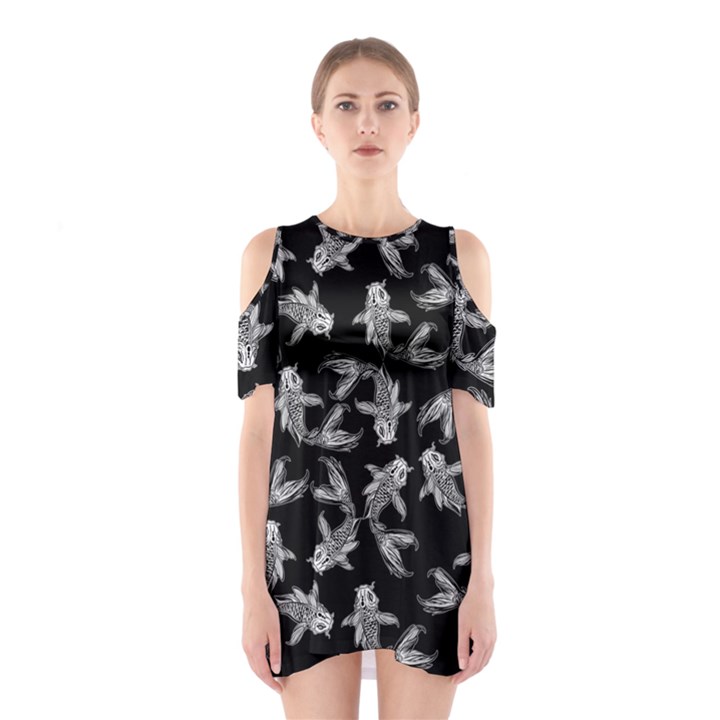 Koi Fish Pattern Shoulder Cutout One Piece Dress