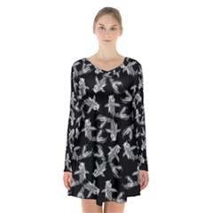 Koi Fish Pattern Long Sleeve Velvet V-neck Dress