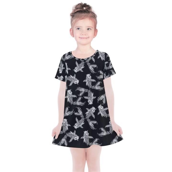 Koi Fish Pattern Kids  Simple Cotton Dress