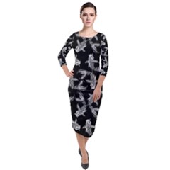 Koi Fish Pattern Quarter Sleeve Midi Velour Bodycon Dress by Valentinaart